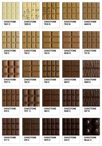کاتالوگی از عکس های شکلات های مختلف که نشان دهنده رنگ های واقعی شکلاتی می باشد.
